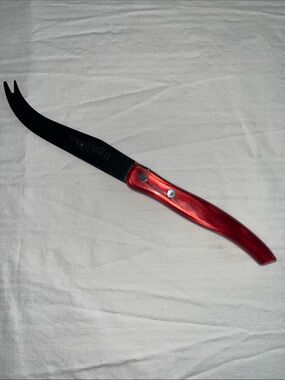 Vintage Laguiole Red Cheese Knife Genevieve Lethu France Forked Stainless Steel